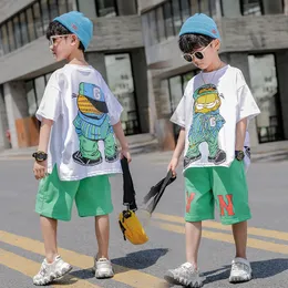 Clothing Sets Fashion Summer Teenage Boy Clothes Boys for 4 6 8 10 12 14 Year Hiphop Korean Casual TShirt Shorts 2Pcs Funny Cartoon Suit 230524