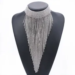 Chokers ZA Fashion Maxi Long Chains Tassel Choker Necklace With Crystal Rhinestones Women Luxury Large Collar Necklace Jewelry 230524