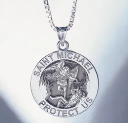 St Michael Archangel Katolska medaljen Rostfritt stål Amulet Rolo Curb Chain