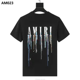 디자이너 패션 의류 아미르 티 티 AM TSHIRT 2023 패션 브랜드 아미리 편지 페인트 인쇄 둥근 목 티셔츠 짧은 슬리브 상단 반 소매 바닥 셔츠 남자 wo