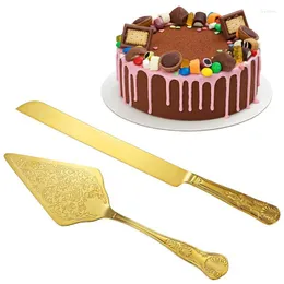 Set di stoviglie 2 pezzi Posate dorate Coltello da torta in acciaio inossidabile Pala a manico lungo Stoviglie per utensili da cucina per dessert per pizza reale di lusso