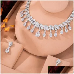 Orecchini Collana Set Siscathy 2023 Set di orecchini di lusso Gioielli per le donne Party Fl Zircon Gemstone Crystal Dubai B Dhgarden Dhli1