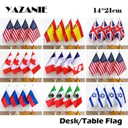 Banner-Flaggen, YAZANIE, 14 x 21 cm, 4 Stück, Amerikanisch, Spanien, Vereinigtes Königreich, Kanada, Frankreich, Land, Tischflagge, Russisch, Mexiko, Israel, Nationaltischflagge G230524