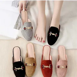 Sandals Mule Shoes Autumn Pointed Toe Flat Quality Woman Slippers Half Loafers Mules Flip Flops Plus 230417