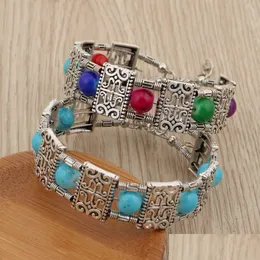 Charm Bracelets Unisex Colorf Beads Tibetan Sier Turquoise Gstqb001 Fashion Gift National Style Women Men Diy Bracelet Drop Delivery Dh0Yu
