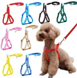 Dog Harness Leashes Nylon Tryckt justerbar husdjurskrage valp kattdjur tillbehör halsband rep grossist