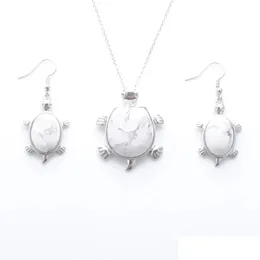 Серьги Ожерелье Женщины Счастливые ювелирные украшения натуральные камень белые бирюзовые украшения бусинки свисыы
