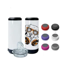 US Warehouse 16oz 4 in 1 Sublimation Speaker Cooler Tumbler Blank Cooler Can With Two Lids & Straw DIY Water Bottle Beer Mugs B6
