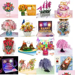 Cartões de felicitações Cartão pop 3D Cherry Blossom para o Dia dos Namorados da primavera do Dia das Mães Todos os OCNs 5 x 7 ER Inclui Envelope e DHHA0