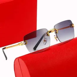 Marca de designer Moda Os óculos de sol luxuosos pares de verão ao ar livre tonalidades oculares homens carrinho de óculos de metal gradiente sem grau de borda vintage praia