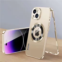 Dla magnetycznych magnesAfe bezprzewodowa obudowa telefoniczna z HD Glass 360 Kąt Pełna ochrona dla iPhone'a 15 13 12 14 Pro Max Aluminium Aluminium Ramka ochronna 1PCS