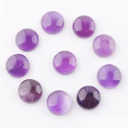 Loose Gemstones Natural Amethysts 12Mm Round Cake Cabochon Cab Flat Back No Drilled Hole Beads For Jewelry Making U3258 Drop Delivery Dhyri