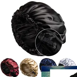 Beanie/Skull Caps Weooar Justerbara dubbelsidiga kvinnor Satinhat Hår nattlock för Slee Beanie Silk Surgical Bonnet Men Gir Dhgarden Dhqap