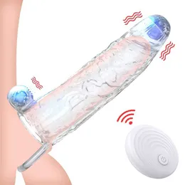 Vibrating Remote Control Penis Sleeve Enlargement Reusable Dick Cover Extender Extension Sex Tool Men Male Time Delay Header 50% Cheap Online Sale