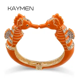 Bangle New Arrivals Fashion Statement Enamel Bangle Cuff Bracelet for Women Gold Plated Inlaid Rhinestones Sea Horse Bracelet Pulseira