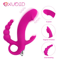 Vibrators Exvoid silicone false penis vibrator for female sex toys Vaginal clitoral stimulator Hip plug G-point massager AV Penile anal bead vibrator 230524