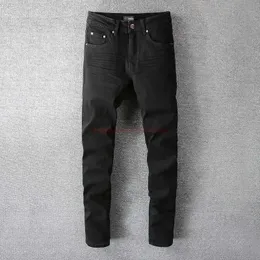 Дизайнерская одежда Amires Jeans Джинсовые брюки Amies High Street Черные выстиранные базовые джинсы Мужская молодежная мода Бренд Slim Fit Эластичные ноги Slp Длинные брюки Проблемные рваные