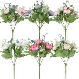 Flores decorativas Buquê de casamento de rosa artificial