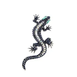 Cindy Xiang Rhinestone Lizard Brosch Dark Blue Color Body Green Eye Gecko Pinfashion Jewelry Animal Style Vintage