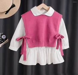 Clothing Sets Korean Fashion 2023 Autumn Brand Baby Girls Outfits Winter Knitting Sweater Vest Shirts Dress Children Blouse