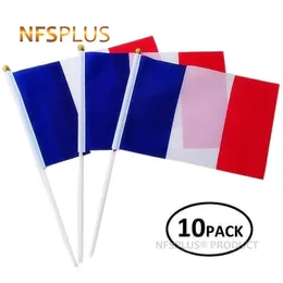 Bannerflaggor 10st/Lot Handheld French Flags France 14x21cm Flag Banner 30cm Längd Plaststång för dekoration Celebration Parade Sport G230524