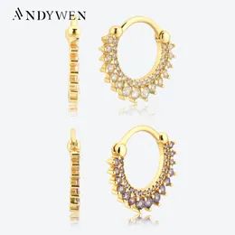 Huggie Andywen 925 Sterling Silver Gold Clear Clear Zircon Cz Hoops luksusowe kobiety kryształowe piercing okrągły pendiente Ohrringeusz