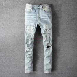مصمم الملابس Amires Jeans Denim Pants Amies New Style White Diamond Mens Jeans Geans Wash Wash Old Trend Slim Fit Feet Pants Mens High Street Distres