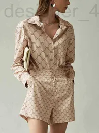 Women's Tracksuits designer women's two pieset satin silk printed long sleeves V-neck summer dress Waist Shorts casual shirt 2022 1Y5C