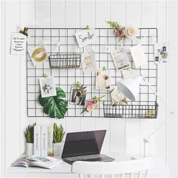 Hooks Home Wall Decoration Ins Iron Grid Decor Frame Hanging Rack Display Art Storage Box Basket Mesh Shelf Holder Organizer