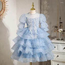 Dziewczyna sukienki dla dzieci Dziewczynki Haftowa cekin pół rękawów formalny sukienka fortepianowa spektakl urodzinowy bąbelowa suknia balowa 3-12Y