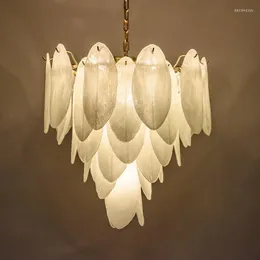 Pendant Lamps 3 Different Glass Leaves Lustre Led E14 Lights Plate Gold Metal Living Room Luminaria Hanging Lamp Suspend Lamparas