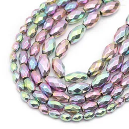 Perles à facettes grains de riz ovales violet clair hématite pierre naturelle charme en vrac pour la fabrication de bijoux Bracelets à bricoler soi-même 3x5/4x6/6x12 MM