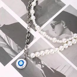 Pendant Necklaces Turkish Lucky Blue Eye Imitation Pearl For Women Buckle Evil Pearls Beaded Choker Clavicle Necklace