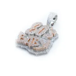 Ожерелья двухцветного золотого цвета с 3D-образным микро-паве CZ Iced Out Bling со смыслом и буквенным дизайном 80-х годов, детское ожерелье в стиле хип-хоп