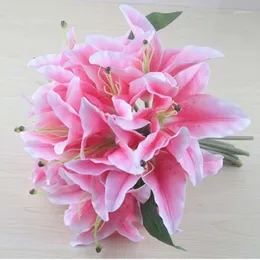 Flores decorativas 1 buquê (flores 11pcs) Perfume Lily Bride Bouquet Flower Wedding Room Decoração