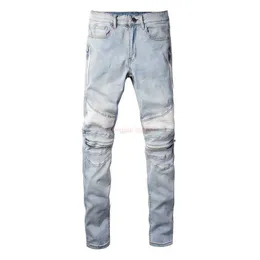 Jeans Abbigliamento firmato Amires Jeans Pantaloni denim Amies High Street Pannello In pelle Punk Moto realizzato con lavaggio antico Slim Fit Piedi piccoli Fashi
