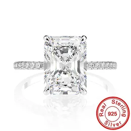Radiant Cut 3CT Moissanite Diamond Pierścień Obiec 100% Real 925 Srebrny Srebrny Pierścienie Wedding Pierścienie dla kobiet biżuteria
