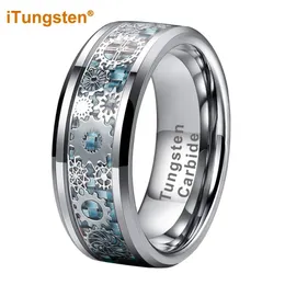 Pierścienie Itungsten 8 mm mężczyzn kobiety Wesder Wedding Pierścień Tungsten Pierścień z włókna węglowego Steampunk Gear Inkropshipping Fashion Fashion Comfort Fit