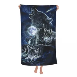 Lobos uivando na toalha de praia Moon Praia personalizada Animal respirável Toalhas de banheiro