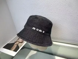 Miu Letter Denim Fisherman Hat Designer Beanie cap Women's Upscale Duck Tongue Hat Sun Protection and Sunshade