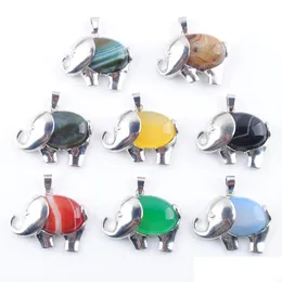 Pendant Necklaces Yowost Cute Elephant Animal Pendants Natural Gemstones Agates Jades Gift Chakra Jewelry Energy For Women Bn368 Dro Dh4Vv