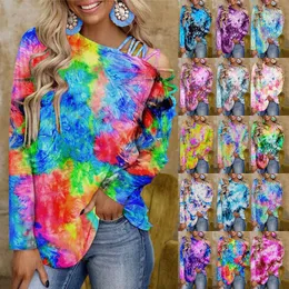 Damskie koszule damskie damskie gradient mody 2023 Farbowanie barwnika nadrukowana osobowość z długim rękawem