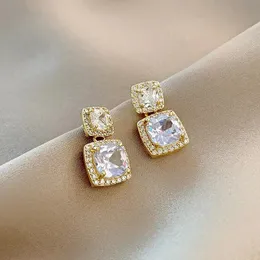 European and American Exaggerated Geometry Square Crystal Earrings Korean Fashion Jewelry Girls Luxury Accessories For Woman