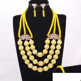 Orecchini Collana Set 4Ujewelry Perle artificiali Costume gioielli africani Perline nigeriane 2022 Consegna goccia gialla Dhgarden Dhr67