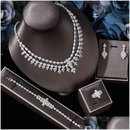 Earrings Necklace Set 2022 Cubic Zirconia 4Piece Suit For Ladies Party Luxury Dubai Nigerian Crystal Jewelry Drop D Dhgarden Dhlgh