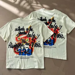 Projektanci mężczyźni RRR123 Rainbow Snake Vintage Vintage Floam Print Lose krótkie koszulka z krótkim rękawem amerykańska moda w stylu Vintage High Street Kobiety