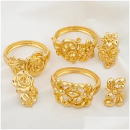 Brincos conjunto de colar de colar de dubai anéis de pulseira de ouro jóias de cobre africa para mulheres de qualidade de luxo em forma de flor dhgarden dhodk