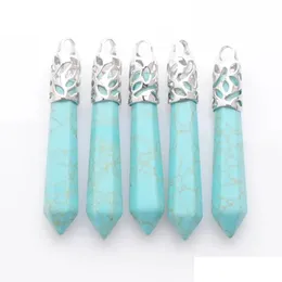Pendant Necklaces Hexagonal Stone Pointed Reiki Chakra Dangle Pendants Gemstone Beads Natural Turquoise Pendum Jewelry N3000 Drop Del Dhmpn