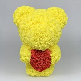 Kwiaty dekoracyjne 2023 Kreatywne 40 cm stojące niedźwiedź róża z sercem sztuczna piana misie urocze dzieci urodzinowe prezent walentynki Walentynki