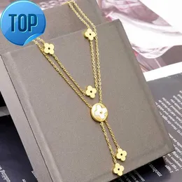 Korean Version of the Trend New Shell Flower Tassel Pendant Stainless Steel Double Necklace Sweater Chain Fashion Jewelry